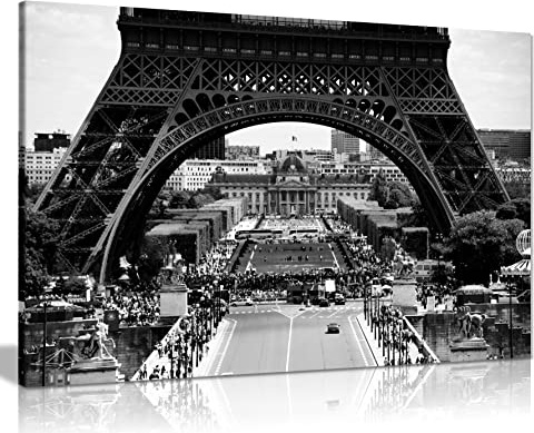 Panther Print Fine Art Prints Black & White Eiffel Tower Paris France Artistic Framed Canvas Print, Pictures for Home Walls, Bedroom, Living Room & Bathroom Decor 91x61cm (36x24in)