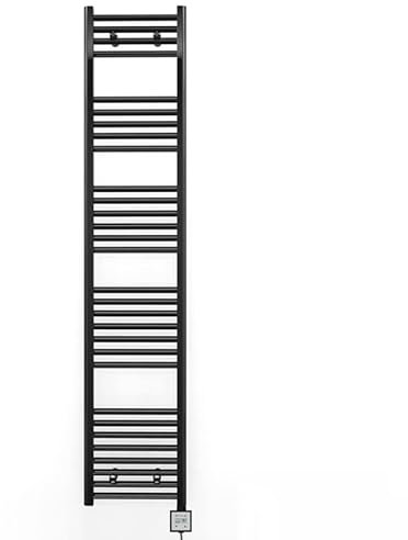 Myhomeware 400mm Wide Black Electric Bathroom Heated Towel Rail Thermostatic Warmer Radiator Digital Controller (400 x 1700 mm (BTU: 2428))