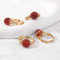 HGJH Anelli da Donna, Anello d'oro con Agata Rossa Rotonda con Perline Naturali, Filo di Seta Avvolgente, Apertura Regolabile, Girevole, Regalo per Feste di Matrimonio