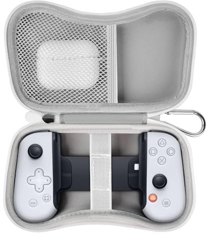 Case Compatible with Backbone One Mobile Gaming Controller, Handheld Gaming Console Portable Travel Holder, Extra Mesh Pocket for Cables Power Bank Accessories - White