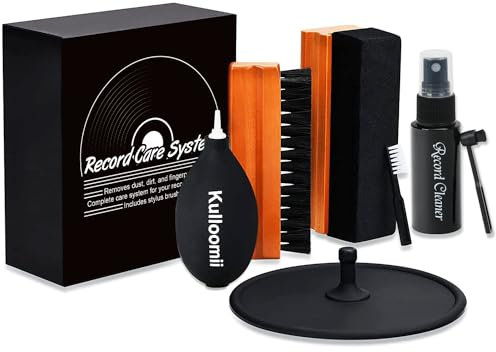Kit Nettoyage Vinyle par Kulloomii | 7-en-1 Nettoyante pour LP Disques Vinyle | Brosse à Disque | Souffleuse d'air | Solution nettoyante pour disques Antistatique