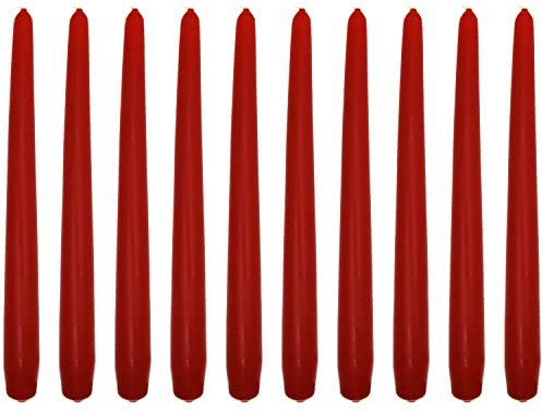 Tapered Dinner Candles, Pack of 10, Unscented, Long Burning Time, 24 cm / 9.45 (Red, Matt)