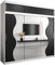 KRYSPOL Schwebetürenschrank Madryt 250 cm mit Spiegel Kleiderschrank mit Kleiderstange und Einlegeboden Schlafzimmer- Wohnzimmerschrank Schiebetüren Modern Design (Weiß + Schwarz mit Erweiterung)
