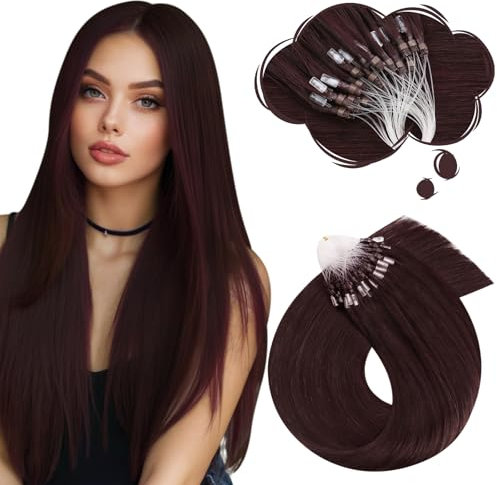Moresoo Wine Red Micro Loop Hair Extensions Real Human Hair Burgundy Micro Ring Hair Extensions Microbeads Human Hair Extensions 1g/s 50g/Pack #99J 20 Inch