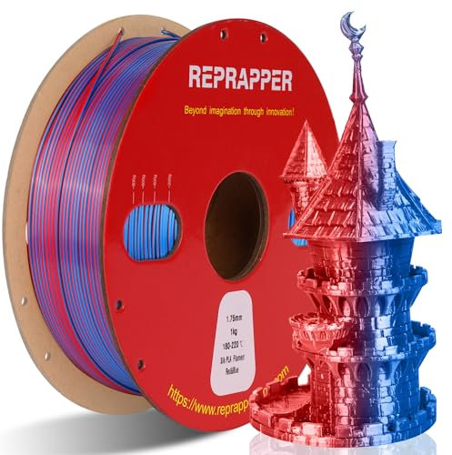 RepRapper Silk Dual Colour PLA Filament 1.75 mm 3D Printer Filament PLA Shiny Filament 1 kg Multiple Colour PLA Filament Dimensional Accuracy +/- 0.03 mm, 1 kg Spool (2.2 lbs) rot/blau