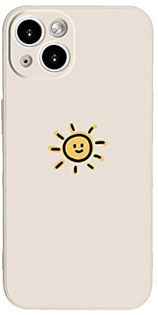 Casechics Compatible with iPhone 14 Case,Couple Matching,Whitesun | Cute Couple Matching,Cartoon Sun Moon,Silicone Camera Lens Protection