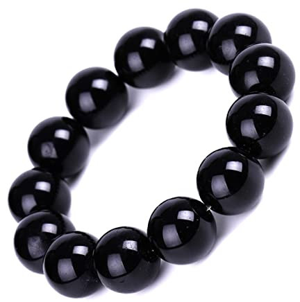 TSRING Schutz-Armband – Handgefertigtes Natürliches Schwarzes Obsidian-Armband – Steinperlen-Stretch-Armband – Anti-Angst-Gewichtsverlust-Armbänder Für Damen Und Herren,16mm
