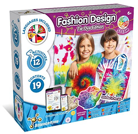 Science4you Tie Dye Kit mit Abwaschbarer Farbe - Batik Set für Kinder, Batikfarben Set mit 12 Aktivitäten, Farbe für Kleidung, Spielzeug, Basteln für Kinder, Geschenk für 6+ jahre Junge und Mädchen