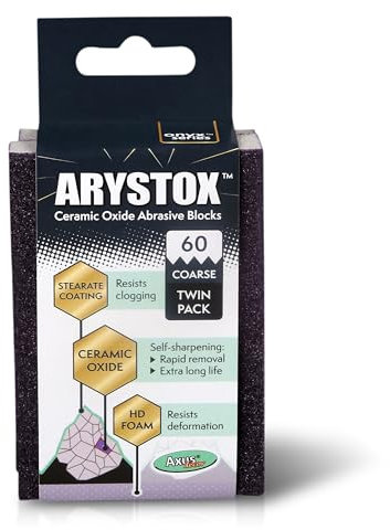 Axus Decor Arystox Ceramic Blocks (Onyx Series) Sanding Block, Non-Stick Stearate Coating & High-Density Foam - Ideal For Wood, Plaster, Metals, Plastic, and Glass - 2 Packs, 60 Grit