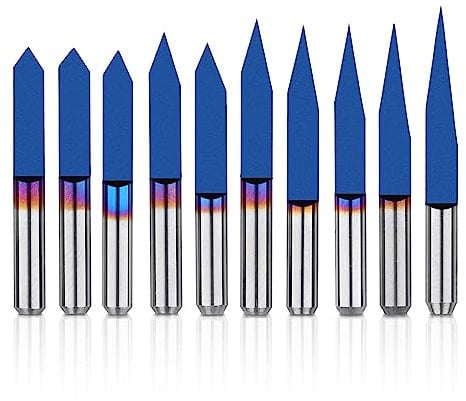 Genmitsu 10 piezas 1/8 Shank V-Groove CNC Router Bits, 10/15/20/25/30/40/45/60/90/90 Grados Set, Nano Blue Coat Cónico V-Bit, herramienta de grabado para CNC