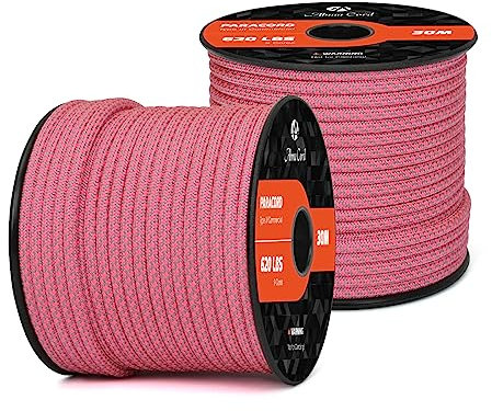 Abma Cord Paracord 620 lbs 4mm 9 Kern-Strängen 100% Nylon 30M - Grey & Neon Pink