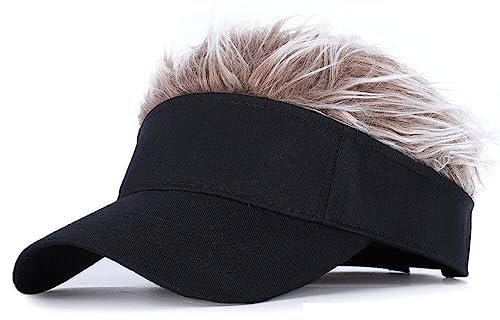 Wudaizhi Men's Novelty Spiked Hair Visor Sun Funny Golf Hats Fake Wig Peaked Adjustable Baseball Caps - Coffee
