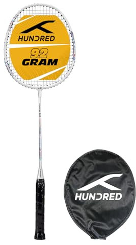 HUNDRED Powertek 200 PRO Badminton Racquet with Head Cover | Strung | Aluminium | For Intermediate Players | Weight: 95 grams | Maximum String Tension - 18-20lbs, Weiß