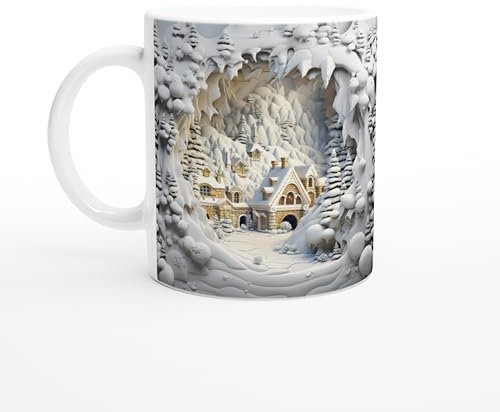Weihnachten Tasse 3D Effekt Illusion, Weihnachtstasse, Kaffeetasse Weihnachten Winter, Kaffeebecher I spülmaschinenfest mikrowellenfest, 325 ml (Winterdorf II)