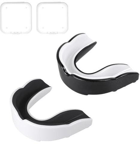 Flintronic Sport Zahnschutz, Sport Mundschutz, 2 Stück Mundschutz Boxen, mit Tragbar Hygienebox, für Rugby, Boxen, Kampfsport, Hockey, MMA, Taekwondo und Mehr, Erwachsene(Schwarz Weiß)