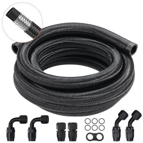 VEVOR Kit Tuyau d'Essence 10AN Durite Essence Ø 20 mm Longueur 3 m Tressée en Nylon et Inox Conduite de Carburant Gasoil avec 7 Adaptateurs Raccords Pivotants pour Moteur Voitures Motos Tracteurs
