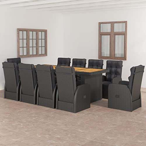 SECOLI Rattan Essgruppe, 10 Personen, Gartenmöbel, Schwarz und Braun, Garten Sitzgruppe, Sitzgarnitur mit Auflagen, Gartengarnitur, Terrassenmöbel, Balkonmöbel Set
