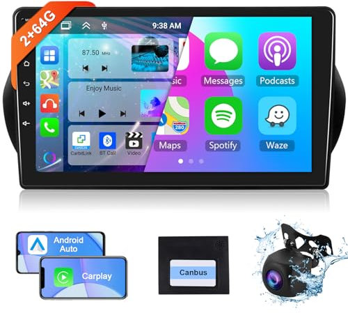 【8 Kern 2+64G】 Hodozzy Carplay Autoradio für Citroen Nemo/Peugeot Bipper/FIAT Fiorino Qubo, 10 Zoll Touchscreen Android Autoradio mit Android Auto/WiFi/GPS/RDS/FM/Bluetooth/USB+Rückfahrkamera