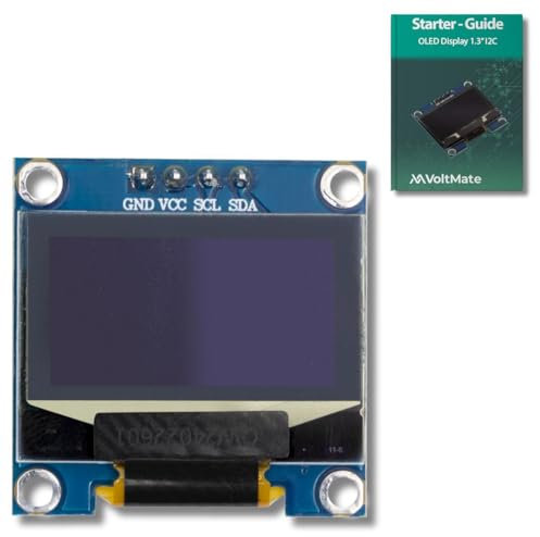 VoltMate 3X OLED-Display mit 1,3 Zoll und I2C-Schnittstelle, SSH1106 Chip, Einer Auflösung von 128 x 64 Pixeln, unterstützt weiße Zeichen, Kompatibel mit Arduino und Raspberry Pi