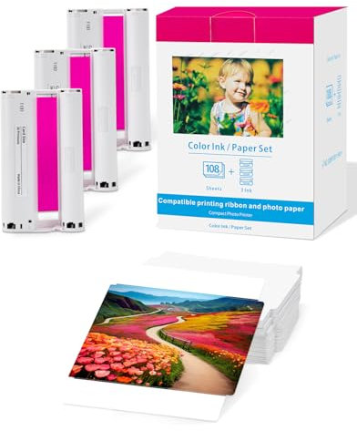 Kompatibel mit Canon Selphy CP1500 54 x 86mm Fotopapier und Kartusche, KC-108IP(3x KC-36IP) 2.1 x 3.4in Card Size, für Selphy CP1500 CP1300 CP1200 CP1000 CP910, 3 Patrone und 108 Papier