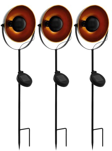 Solarleuchte Erdspieß Steckleuchte schwarz orange Gartenleuchte Solar Erdspieß, Stahl, LED Leuchtmittel, H 61 cm, 3er Set