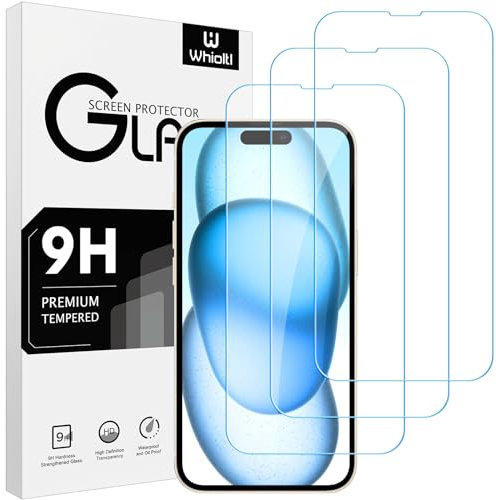 Whioltl 3 Stück Displayschutzfolie aus Hartglas für iPhone 15 [6,1 Zoll], 9H Härte Panzer Schutz Glas [0,33mm HD, ultra-transparent], ohne Luftblasen, Anti-Kratzen, Anti-Öl, Hülle Freundllich