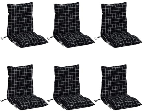 vidaXL Niedriglehner-Auflagen 6 STK. Schwarz Karomuster Oxford-Gewebe
