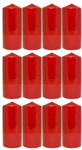 Rote Stumpenkerzen, geruchlos, groß, XXL, 150 x 70 mm, 12 Stück, geruchsneutrale Kerzen, Pressblockkerze, lange Brenndauer und delikates Aroma, 48-50 Stunden Brenndauer, Dekoration mit Kerzen