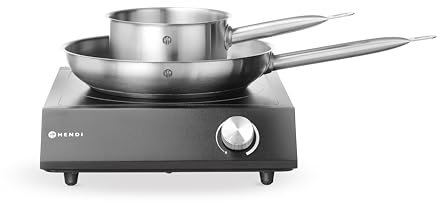 HENDI Induktionskocher-Set, inkl. ø280mm Bratpfanne und ø160mm Kochtopf, für Pfannen mit Bodendurchmesser ø120mm bis ø280mm, stufenlose Leistungsregelung, 230V/3500W, 395x320x(H)95mm, Edelstahl