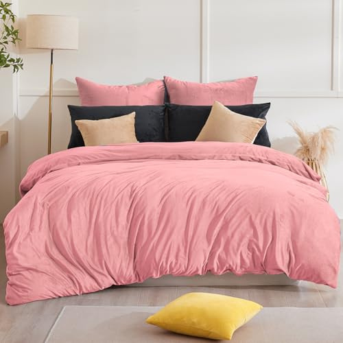 Beqnat Winter Flanell Bettwäsche 155x220 Warme Flauschige Teddy Plüsch Bettwäsche Sets Cashmere Touch Winterbettwäsche Fleece 1 Bettbezug + 1 Kissenbezug 80x80 mit Reißverschluss, Rosa
