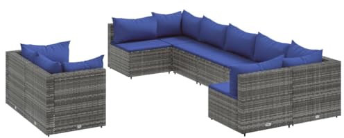 vidaXL Garten Sofa Garnitur 9-TLG., Gartenmöbel Set mit Kissen, Sitzgruppe für Garten Terrasse, Lounge Sitzgarnitur Modular, Grau Poly Rattan