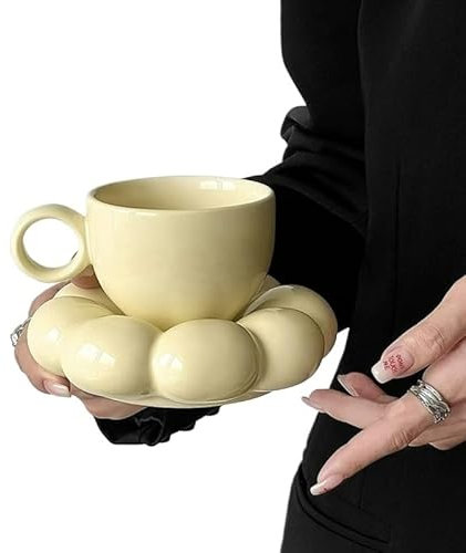CHENJIAHAO Tazzine Caffe Tazza Nuvola da 200 ml Tazza in Ceramica Creativa Tazze da caffè Rosa, Tazze con Tazza e piattino Tazzine Caffe Particolari(Yellow 200ml)