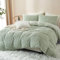 Freyamy Plüsch Bettwäsche 220x240cm Grün Flauschig Kunstfell Winterbettwäsche Warme Flanell Fleece Deckenbezug Samt Biber Cashmere Touch Bettbezug mit Reißverschluss und 2 Kissenbezug 80x80cm