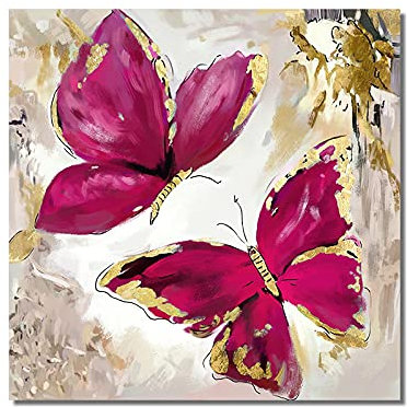 GLWDMB Rose rouge avec papillons dorés, peinture sur toile, tableau d'art mural abstrait, impression et affiche pour décoration de chambre, sans cadre, 1 Pièce