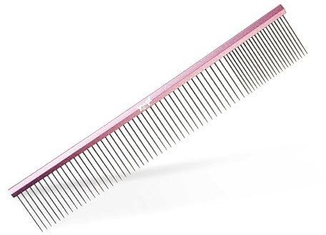 YUUP! - PINKCOMB Professionnel Kamm mit breiten, abgerundeten Zinken aus Edelstahl für Hunde und Katzen, Hundekamm für Fellpflege Haustiere