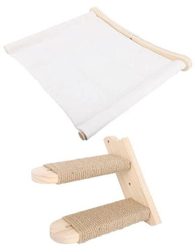 LUCKDANO Stabile Katzen-Wandstufen-Hängematte aus Holz, Wandbett und Möbel für Wohnungskatzen mit Klettern, Kratzbaum und Kissen, Einfaches Installationsset Im Lieferumfang Enthalten