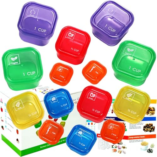 MUETKNYE Portion Control Containers, Double Set (14 Pieces) 21 Day Fix Container and Food Plan, 21 Day Portion Plates for weight loss adults with Tally Chart