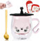 Afitdon Graziosa tazza per gatti a doppia parete, motivo gatto carino tazze con biglietto di benedizione, cucchiaio e coperchio per bicchiere, regalo per gli amanti dei gatti, 280 ml, per cappuccino,