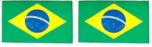 Az Flag - Drapeau Brésil - 90x60 cm - Drapeau Brésilien 100% Polyester Avec Oeillets Métalliques Intégrés - Pavillon 50g - Couleurs Vives (Lot de 2)