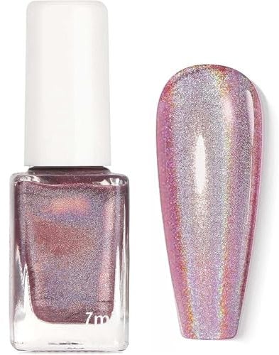 Glitter Pink Holographic Nail Polish - Quick Dry Rainbow Effect Metallic Varnish - 60 Seconds Chrome Long Lasting, No UV Lamp Needed