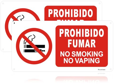 Acuxiaza 2ud Cartel Prohibido Fumar de PVC, Señal de Prohibición de Fumar | 30x15cm, Adhesivo Señal Prohibido Fumar en Exterior e Interior, Protección UV, Señalización NO SMOKING NO VAPING