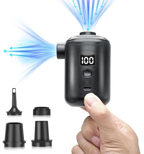 Pompe à Air éLectrique, 3600mah Pompe à Air Rechargeable USB, Mini Gonfleur éLectrique, 280L/min, avec Jeu De 4 Buses, Affichage NuméRique De La Batterie, Portable pour Matelas Gonflable, Camping