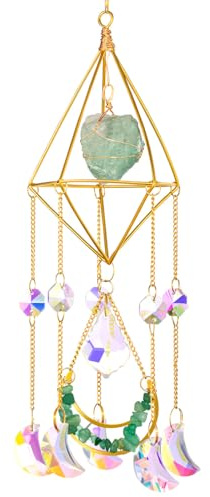 Fluorit Sonnenfänger Kristall Garten Dekoration, Grün Healing Crystals | AWARDSEN Suncatcher Regenbogen Sonnenfänger Fenster Hängend Dekoration for Spirituelle Geschenke für Frauen