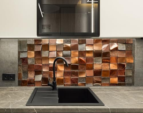 Myphotostation 72 x 46 cm Kupfer-Mosaik-Harmony-Glas-Spritzschutz für Herd, gehärtetes Glas, Rückenschutz für Küche, Herd, Wandschutz, Schneidebrett, Herd-Rückabdeckung