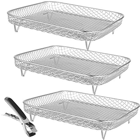 NUOBESTY 3pezzi Friggitrice Ad Aria in Acciaio Quadrate Impilabili Con Pinza Per Friggitrice Ad Aria e Essiccatore