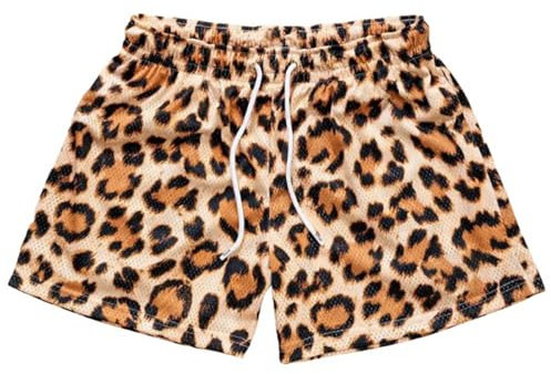 Generisch Mens Handball Shorts Mens Leopard Print Mesh Pants Quarter Pants Fitness Sports Pants Mens Beach Shorts Swimsuit Pocket Pants Men, yellow, M