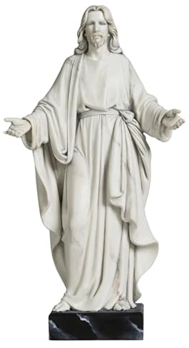 ShineOnAngel Jesus-Statue, handbemalt, Marmor-Optik, Jesus Christus mit offenen Armen, religiöse Heimdekoration, Kunstharz-Skulptur christliche Heimdekoration, 30,5 cm