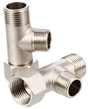 Raccord en T pour Bidet de Toilettes en Cuivre 3 Voies 2 Pièces | Dérivation D’eau, Résistance aux Hautes Températures, pour Bain et Bidet, Finition Argenté
