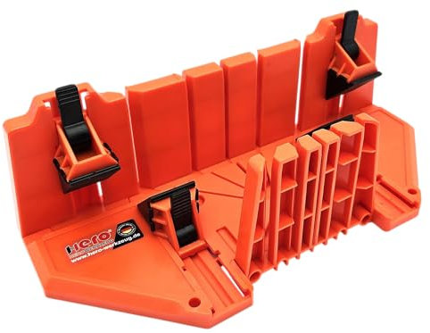 HERO Gehrungslade für Schneidewinkel 22.5°, 45°, 90° mit verstellbaren Klemmbacken und Winkelaufsätzen ABS Kunststoff Gehrungsschneidlade Schneidlade Handsäge für Bilderrahmen, Bodenbeläge, Fenster