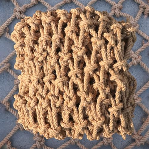 SOFACHEN Net di Juta Naturale biodegradabile, Rete Intrecciata Corda Canapa-Elevata capacità di carico, Rete Intrecciata Corda Canapa Protettiva della Recinzione della Scala del Balcone(2x2m,8mm)